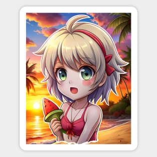 Anime Girl in Summer Beach Magnet